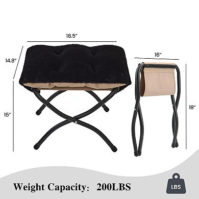 Folding Ottoman Footrest Stool Sturdy Metal Frame, Removable Cushion, Non-Slip, No Installation