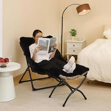 Folding Ottoman Footrest Stool Sturdy Metal Frame, Removable Cushion, Non-Slip, No Installation