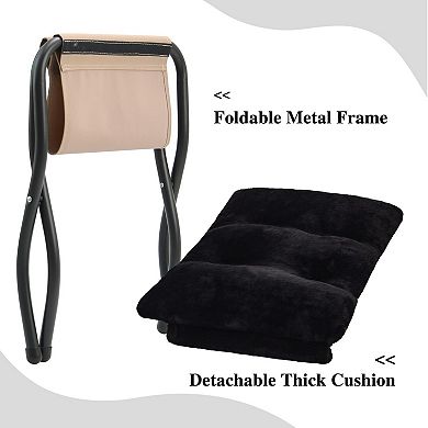 Folding Ottoman Footrest Stool Sturdy Metal Frame, Removable Cushion, Non-Slip, No Installation