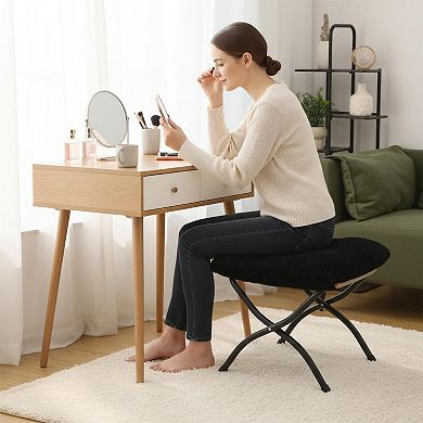 Folding Ottoman Footrest Stool Sturdy Metal Frame, Removable Cushion, Non-Slip, No Installation