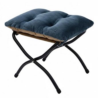 Folding Ottoman Footrest Stool Sturdy Metal Frame, Removable Cushion, Non-Slip, No Installation