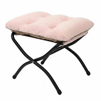 Folding Ottoman Footrest Stool Sturdy Metal Frame, Removable Cushion, Non-Slip, No Installation