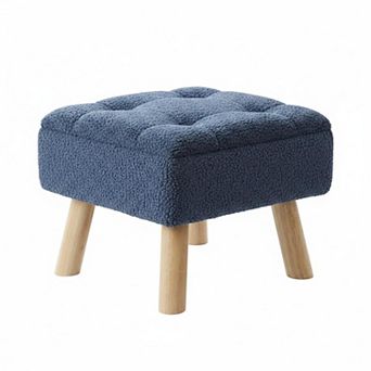Storage Ottoman Small Foot Stool Boucle Teddy Padded Seat Sturdy Wood Living Room Bedroom Couch