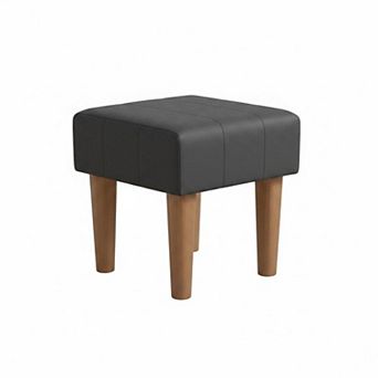Small Linen Foot Rest Ottoman Wooden Legs MultiPurpose Comfortable Stool