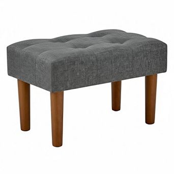 Small Linen Foot Rest Ottoman Wooden Legs MultiPurpose Comfortable Stool
