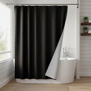 White 3D Embossed Herringbone Fabric Shower Curtain Set with Hooks
