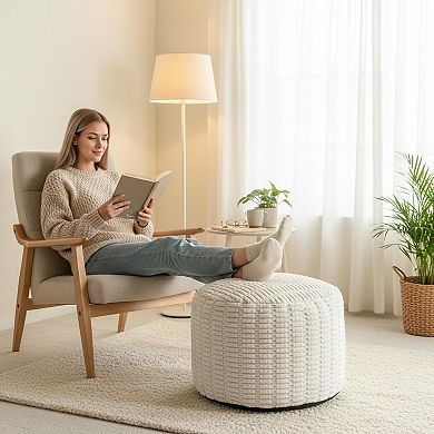 Round Foam Filled Pouf Ottoman Modern Plush Foot Rest Decorative Seating