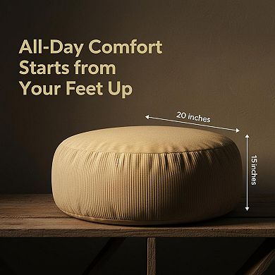 Round Foam Filled Pouf Ottoman Modern Plush Foot Rest Decorative Seating