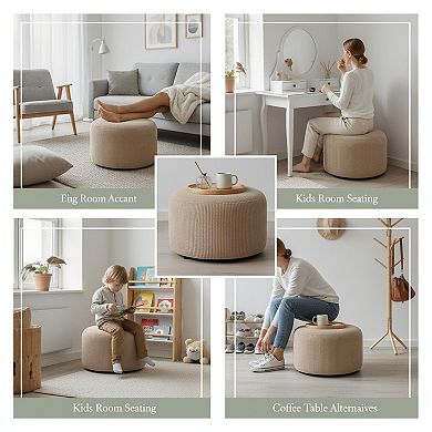 Round Foam Filled Pouf Ottoman Modern Plush Foot Rest Decorative Seating