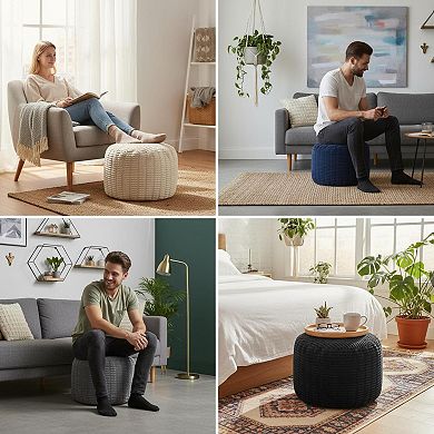 Round Foam Filled Pouf Ottoman Modern Plush Foot Rest Decorative Seating