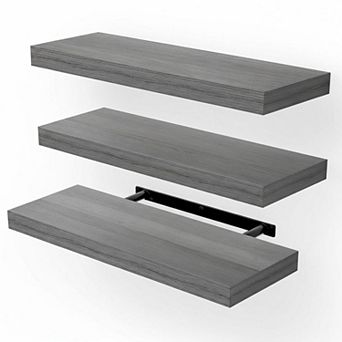 Floating Wall Shelves Set of 3 Sturdy Invisible Brackets MDF Laminate for Bathroom Living Room
