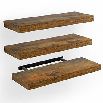 Floating Wall Shelves Set of 3 Sturdy Invisible Brackets MDF Laminate for Bathroom Living Room