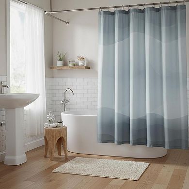 Ombre Wave Shower Curtain Waterproof Fabric Bathroom Decor with 12 Hooks