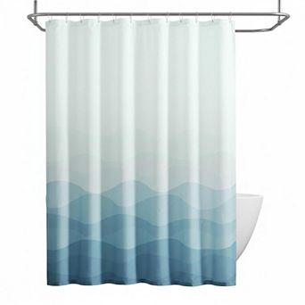 Ombre Wave Shower Curtain Waterproof Fabric Bathroom Decor with 12 Hooks