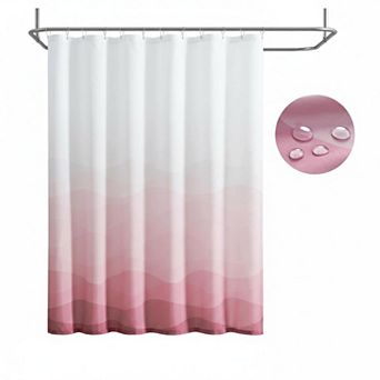 Ombre Wave Shower Curtain Waterproof Fabric Bathroom Decor with 12 Hooks