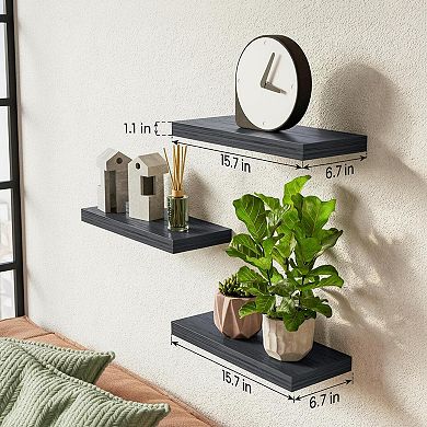 Floating Shelves Wall Mounted Rustic Wood Set of 3 22lbs Capacity