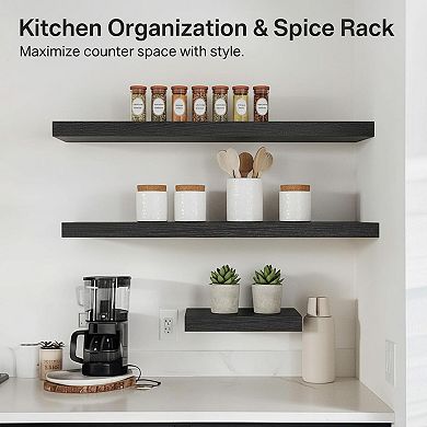 Floating Shelves Wall Mounted Rustic Wood Set of 3 22lbs Capacity