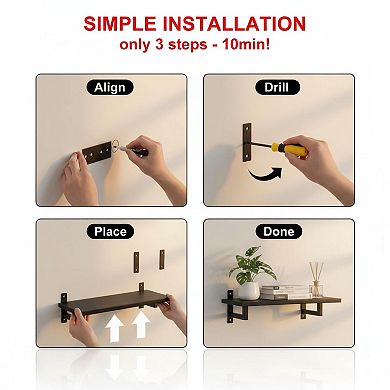 Floating Shelves Wall Mounted Rustic Wood Set of 3 22lbs Capacity