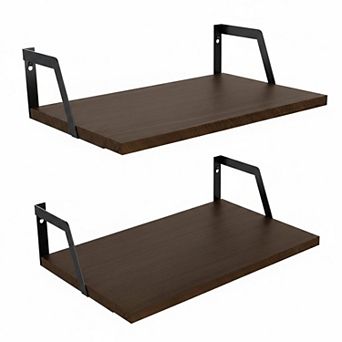 Floating Shelves Wall Mounted Set Of 2 Rustic Wood Large Capacity Durable Easy to Mount