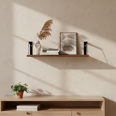 Floating Shelves Wall Mounted Set Of 2 Rustic Wood Large Capacity Durable Easy to Mount