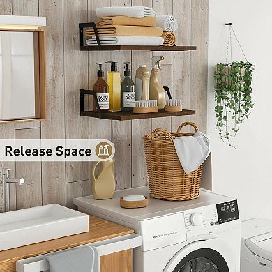 Floating Shelves Wall Mounted Set Of 2 Rustic Wood Large Capacity Durable Easy to Mount