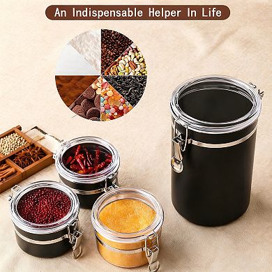 Stainless Steel Airtight Food Storage Containers Stackable Clear Lids Cereal Snacks Spices Sugar Tea