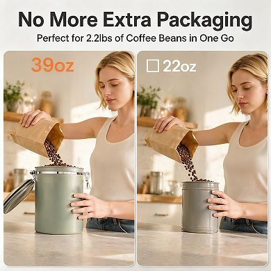 Stainless Steel Airtight Coffee Canister with Date Tracker Scoop for Beans Ground Sugar Tea Storage