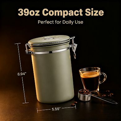Stainless Steel Airtight Coffee Canister with Date Tracker Scoop for Beans Ground Sugar Tea Storage