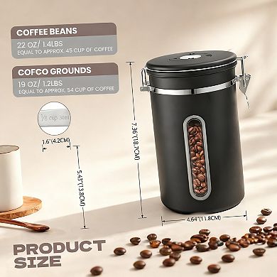 Stainless Steel Coffee Canister Airtight Lid Window Scoop Date Tracker Food Storage