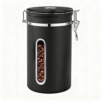 Stainless Steel Coffee Canister Airtight Lid Window Scoop Date Tracker Food Storage