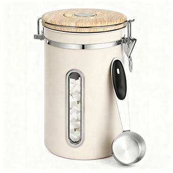 Stainless Steel Coffee Canister Airtight Lid Window Scoop Date Tracker Food Storage