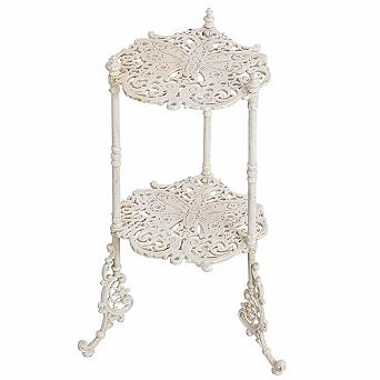 Vintage Cast Iron 3 tier Plant Stand Butterfly Floral Rustic Heavy Duty Indoor Outdoor Display Shelf