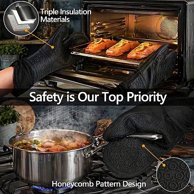 Silicone Oven Mitts & Pot Holders Set (6-Piece) Heat Resistant 500°F Kitchen Baking Trivets Mini
