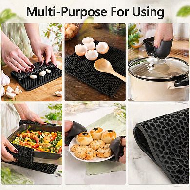 Silicone Oven Mitts & Pot Holders Set (6-Piece) Heat Resistant 500°F Kitchen Baking Trivets Mini
