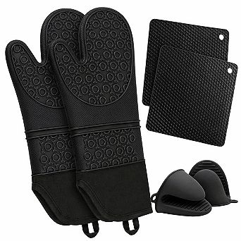 Silicone Oven Mitts & Pot Holders Set (6 pc Heat Resistant 500°F Kitchen Baking Trivets Mini