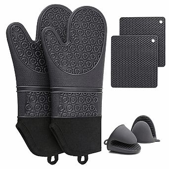 Silicone Oven Mitts & Pot Holders Set (6 pc Heat Resistant 500°F Kitchen Baking Trivets Mini
