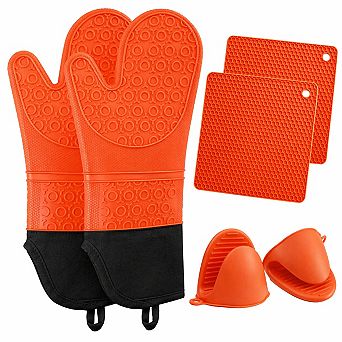 Silicone Oven Mitts & Pot Holders Set (6 pc Heat Resistant 500°F Kitchen Baking Trivets Mini