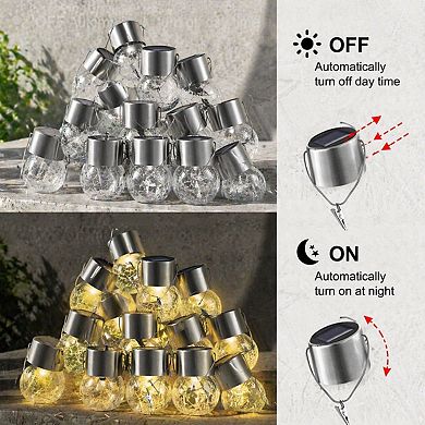 Solar Outdoor Hanging Lights Waterproof Cracked Glass Globe Lanterns for Yard Patio Fence Tree