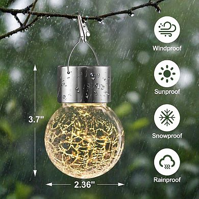 Solar Outdoor Hanging Lights Waterproof Cracked Glass Globe Lanterns for Yard Patio Fence Tree