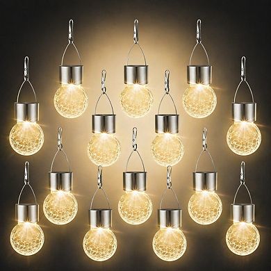 Solar Outdoor Hanging Lights Waterproof Cracked Glass Globe Lanterns for Yard Patio Fence Tree