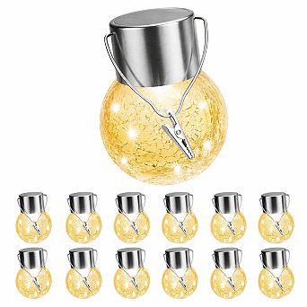 Solar Outdoor Hanging Lights Waterproof Cracked Glass Globe Lanterns for Yard Patio Fence Tree