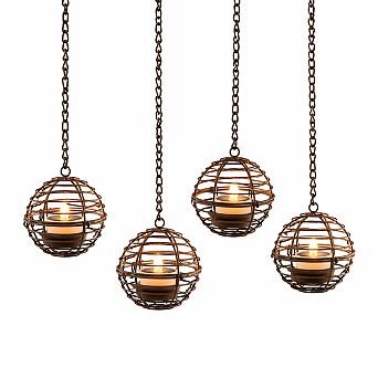 Solar Hanging Lanterns Outdoor Waterproof Rust Iron Ball Flickering LED Solar Powered 4 Pack