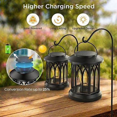 Solar Lanterns Outdoor Waterproof Hanging Lights LED Garden Patio Yard Decor 2 Pack