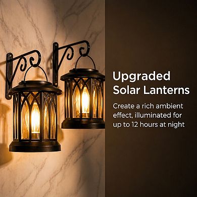 Solar Lanterns Outdoor Waterproof Hanging Lights LED Garden Patio Yard Decor 2 Pack