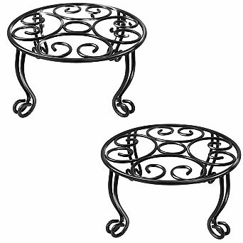 Metal Outdoor Indoor Plant Stand Set of 2 Heavy Duty Rustproof Round Flower Pot Support Rack