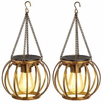 Vintage Metal Solar Lanterns Outdoor Waterproof Auto On/Off Brighter Hanging Lights Yard Patio