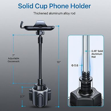Military-Grade Car Cup Phone Holder Enhanced 13" 360° Adjustable Gooseneck Anti-Shake Universal