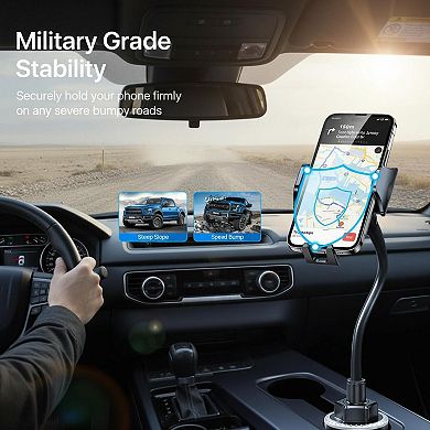 Military-Grade Car Cup Phone Holder Enhanced 13" 360° Adjustable Gooseneck Anti-Shake Universal