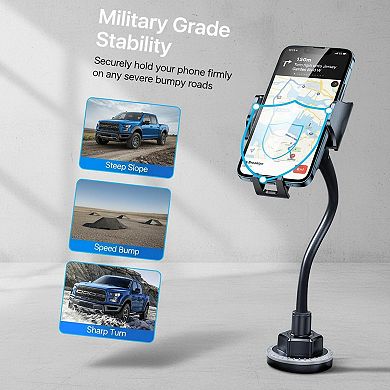 Military-Grade Car Cup Phone Holder Enhanced 13" 360° Adjustable Gooseneck Anti-Shake Universal
