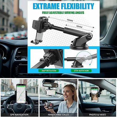 Upgraded Military-Grade Car Phone Holder 3-in-1 Dashboard/Windshield Air Vent One-Button